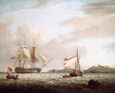 Una nave da guerra inglese al largo del Castello di Pendennis, Falmouth 1801 da George Webster